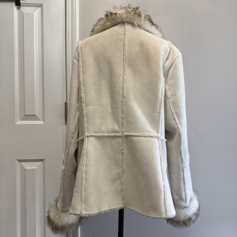 Venus Fur Lined Faux Fur + Suede Cream Ivory Coat Women's XL Machine Washable - Picture 5 of 5